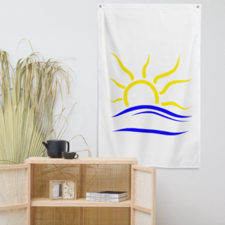 vertical flag featuring the universal naturist symbol